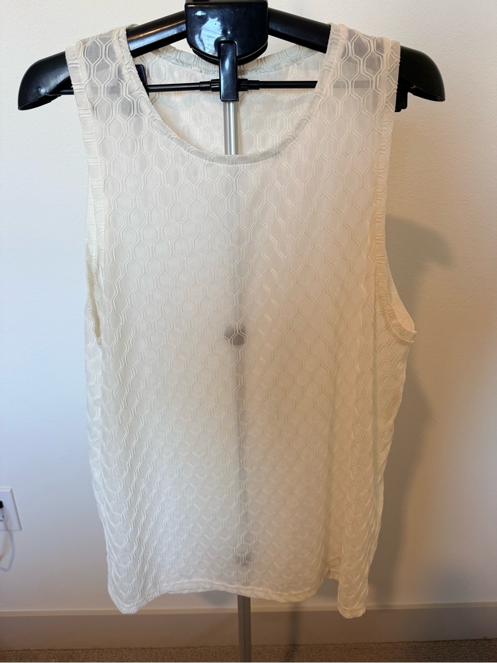 Men's Cream Sleeveless Textured Tank Top